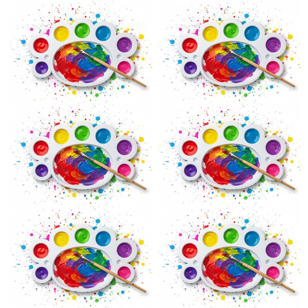 Kit 6 Bandejas De Plastico Paleta Godê 8 Cavidades Para Pinturas Tinta Aquarela Escolar Artesanato