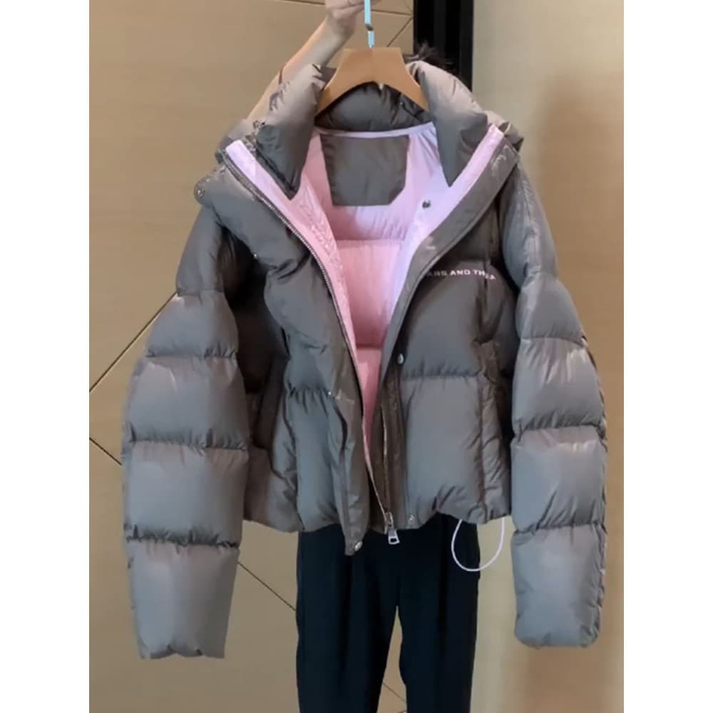 High-End sentimento Super bonito cinza curto para baixo jaqueta feminina inverno 2025 novo estilo estilo coreano moda pã