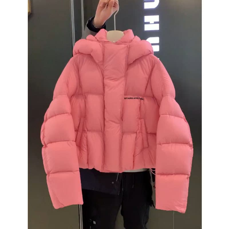 High-End sentimento Super agradável rosa curto para baixo jaqueta feminina inverno 2025 novo estilo moda versão coreana