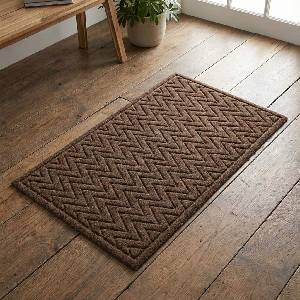 Tapete Entrada ZigZag Grande 45x75 Marrom Sala de Estar Premium Elegante