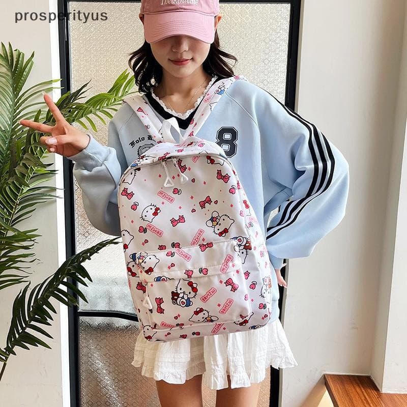 [prosperityus] Mochila Sanrio Hello Kitty Anime Kuromi Bolsa De Ombro De Grande Capacidade Sweet Girl Capivara [BR]
