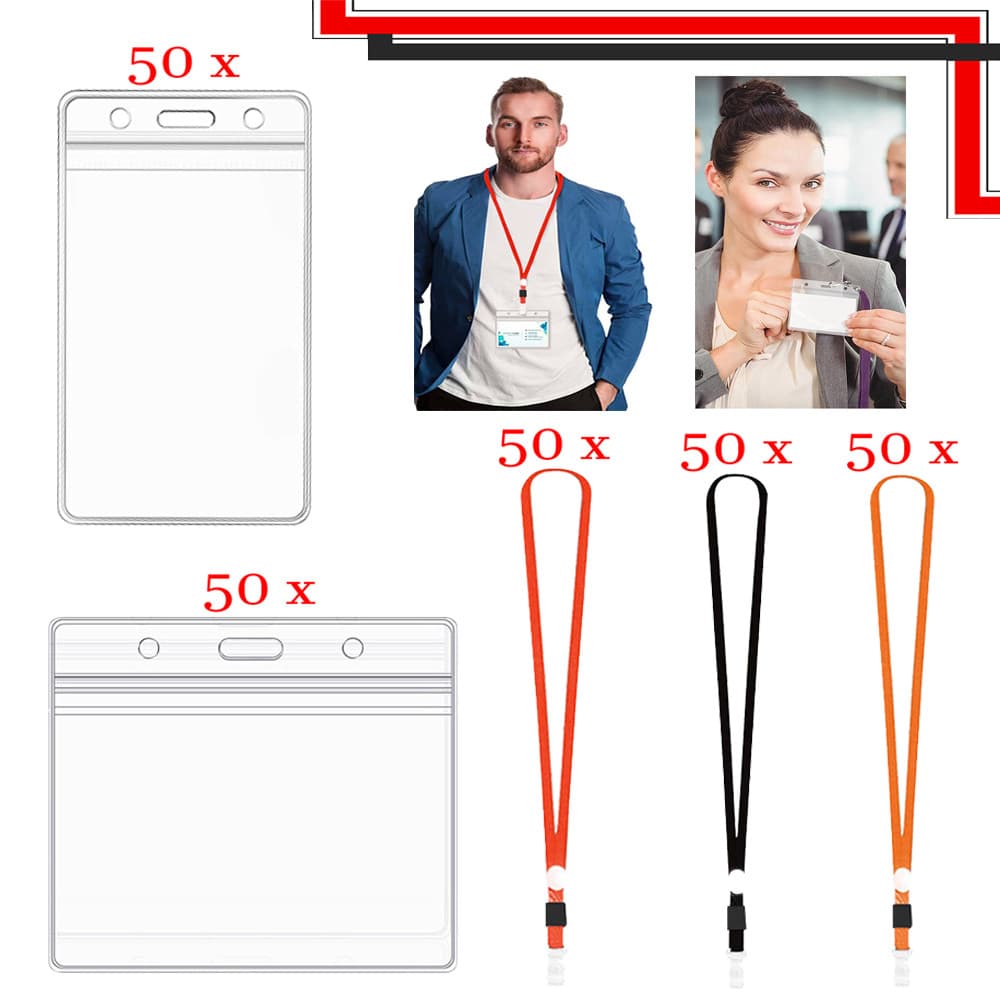 50 Pçs Porta-Crachá horizontais/verticais, Porta-Cartões de Trabalho OU 50 Pçs Cordão, Porta Crachá Cartão Transparente