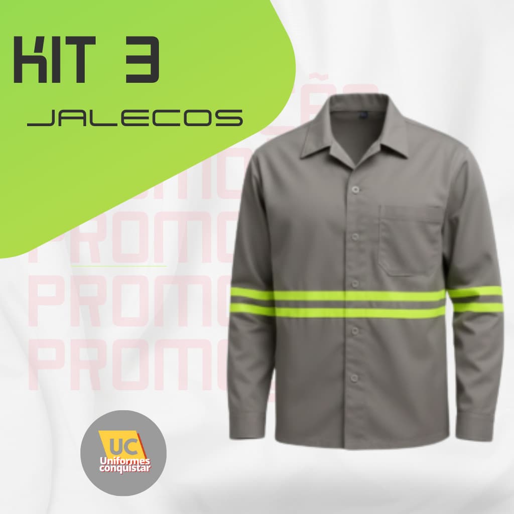 KIT 3 Jalecos de Brim com Faixa Refletiva – Durabilidade Máxima | CAC