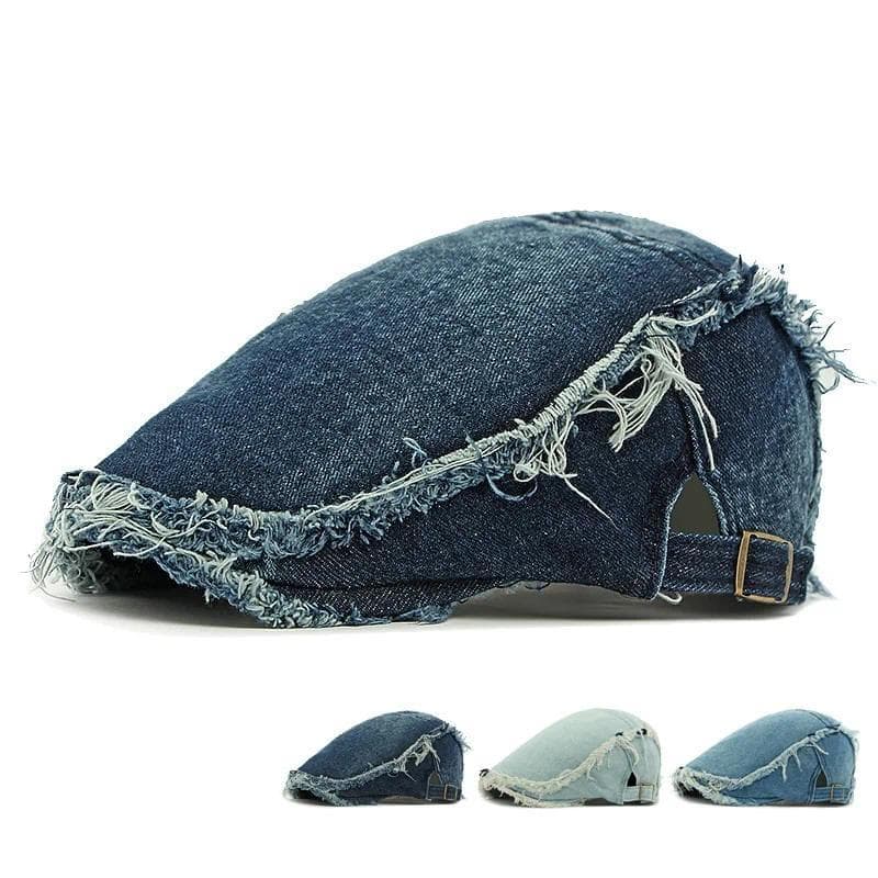 Boné de Denim Lavado Vintage para Mulheres e Homens, Design Personalizado com Franjas de Denim, Boné de Topo Macio com V