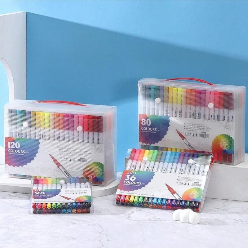 Caneta Brush Pen Kit Com 12/24/36/48/60/80/100 Cores com ponta dupla pincel estilonovo