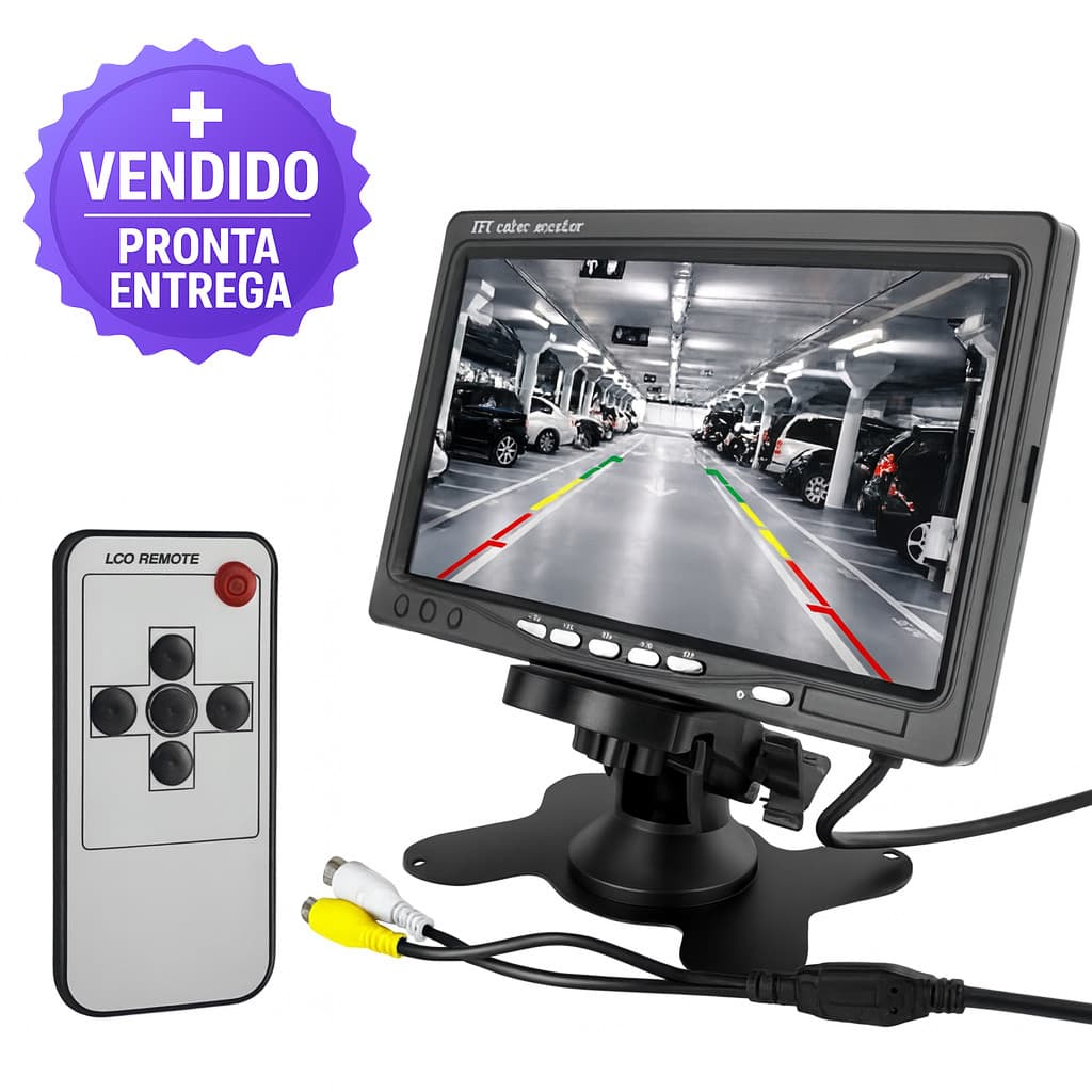 Monitor LCD TFT 7 Polegadas 800x480 com Entrada AV Ideal para Câmera de Ré e Vídeo Automotivo