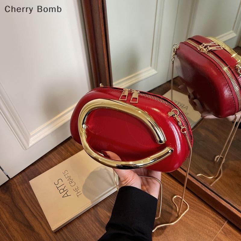 (Bomba De Cereja) 1 Peça Bolsa De Ombro De Luxo Estilo Z Clutch Noite Detalhes De Corrente De Metal Em Formato Especial