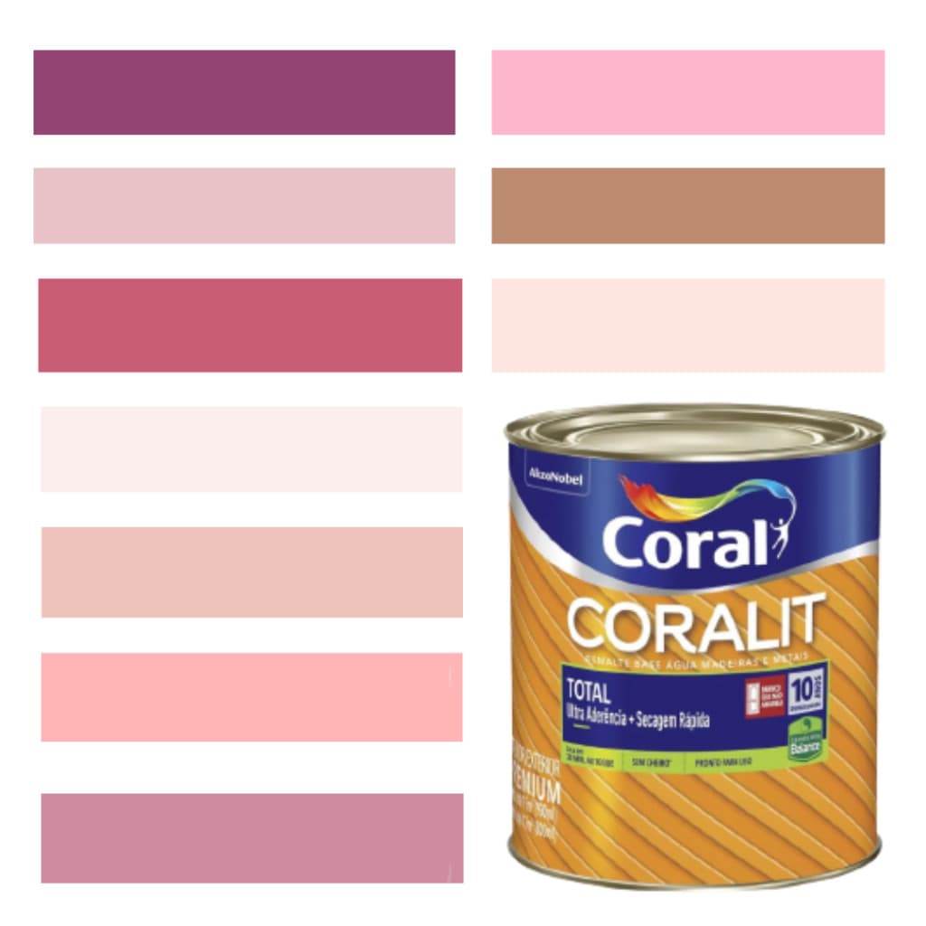 Tinta Esmalte Sintético Base Água Coral Coralit 800ml Cor Rosa Acetinado p/Madeiras e Metais e Pintura.