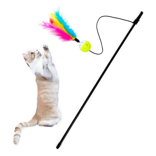 Brinquedo Varinha Pena Bolinha Interativa Gato Pet Com Pena Cor Varinha Elástico Penas E Bolinha Guizo
