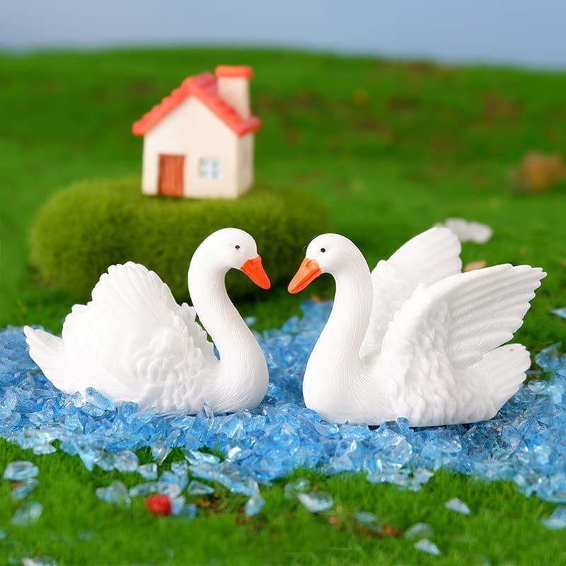 4 Pçs Resina Ganso Cisne Modelo Branco Amante Estatueta Em Miniatura Bolo Ornamento Artesanato Tanque De Peixes Bonsai E