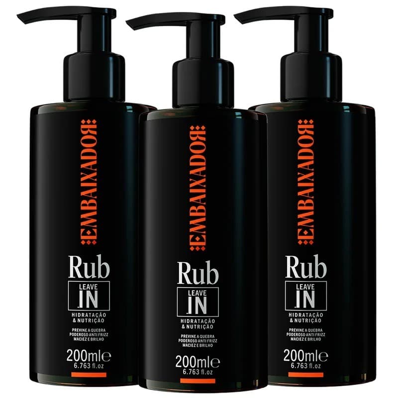 Kit 3 Leave-In Rub Embaixador 200ml – Hidratação e Nutrição Intensa