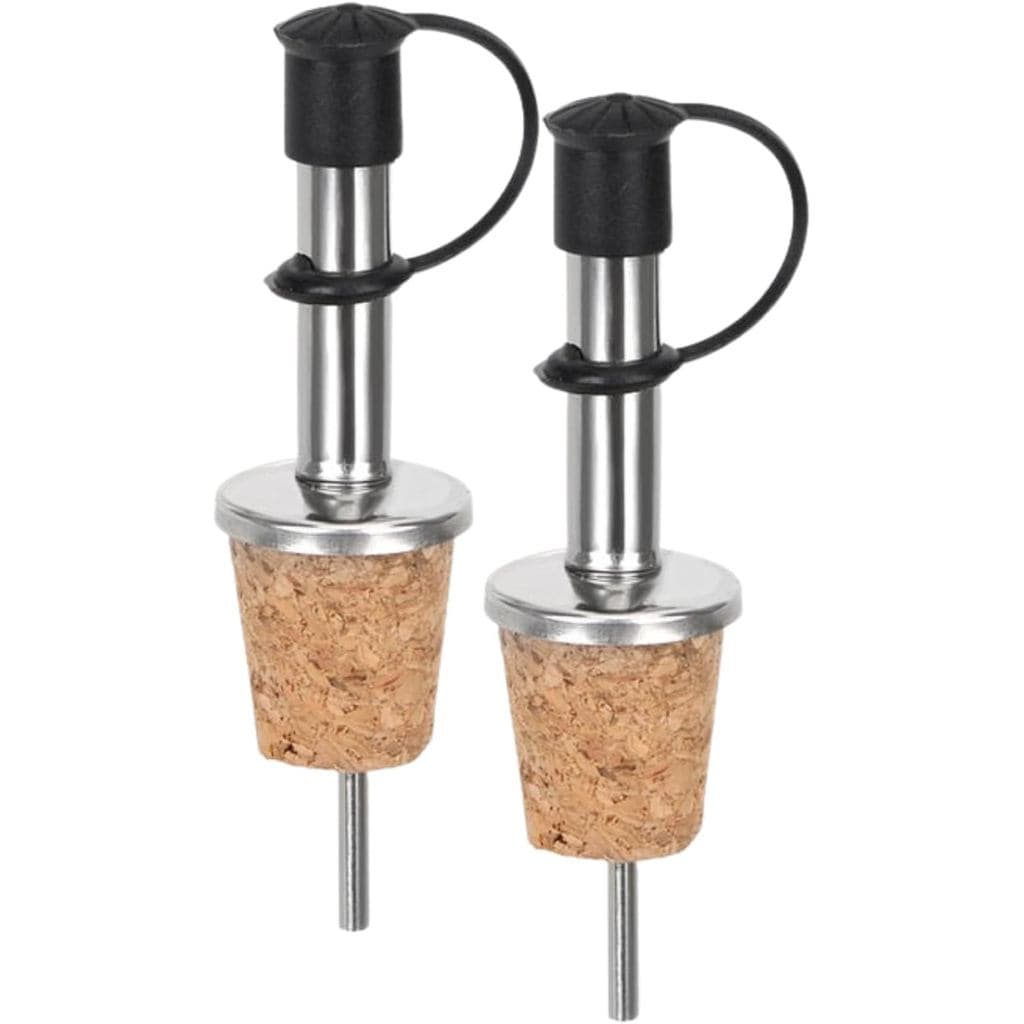 Conjunto 2 Bico Dosador Garrafa Azeite Rolha Cortiça Aço Inox Tampa Vinho Xarope Bebidas Drinks