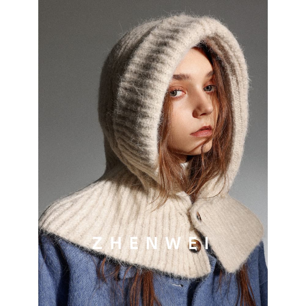 Balaklafa chapéu de malha Off-White chapéu de lã de cabeça grande feminino babador de inverno pulôver cachecol com capuz