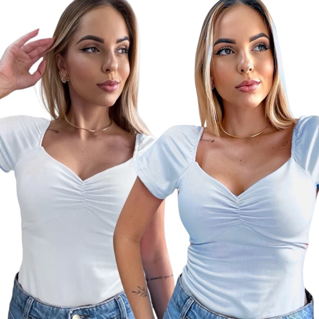 Kit 2 Blusa Feminina Baby Look Estilo Casual Moderno