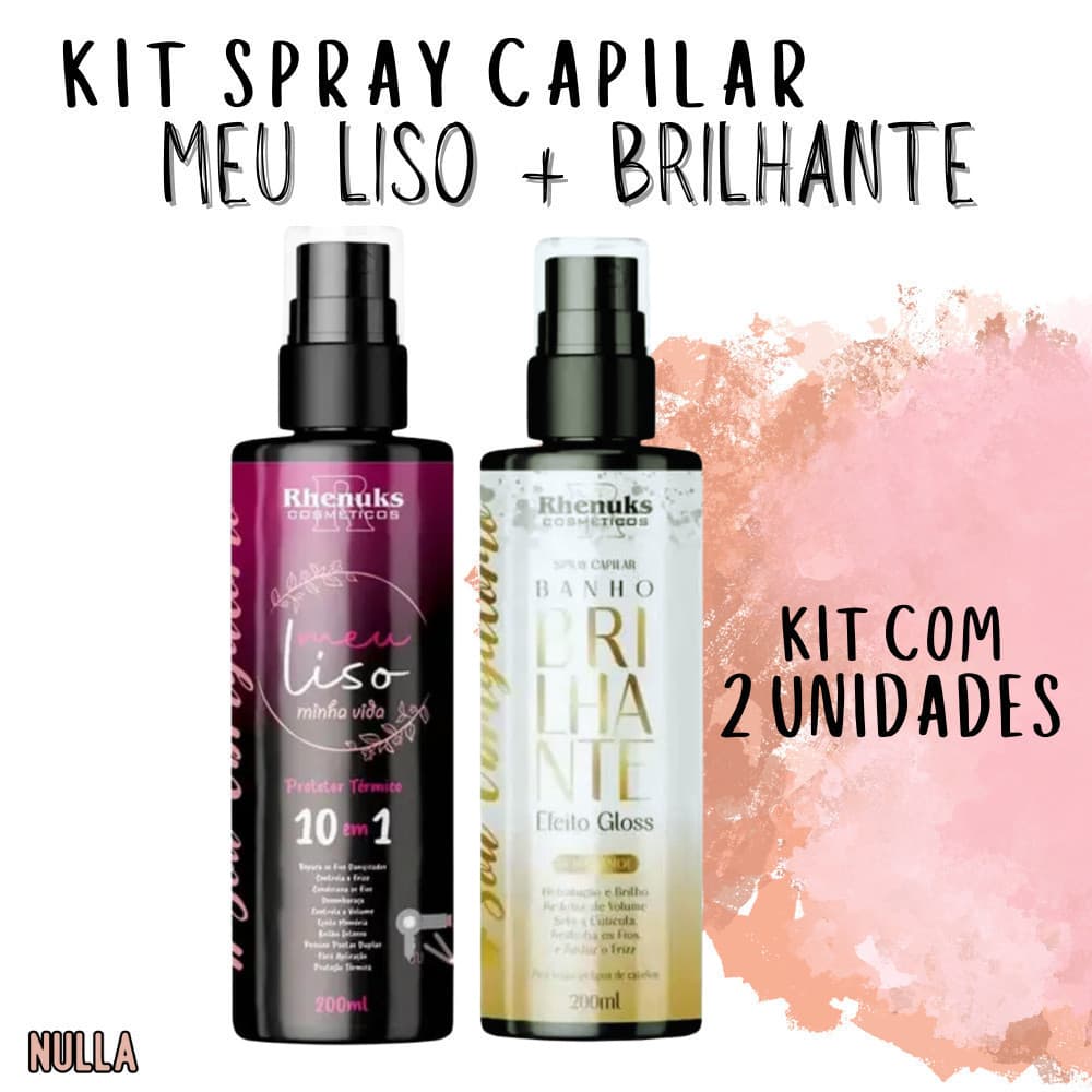 KIT Spray Protetor Térmico Capilar MEU LISO + BANHO BRILHANTE EFEITO GLOSS Rhenuks 200ml