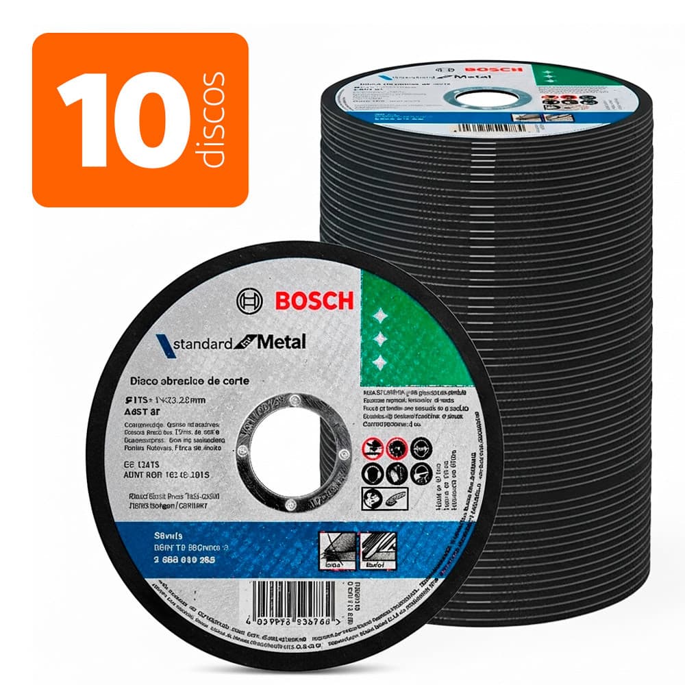 Kit 10 Discos de Corte para Esmerilhadeira Inox 4.1/2 7/8 Standard Reto Profissional - Bosch