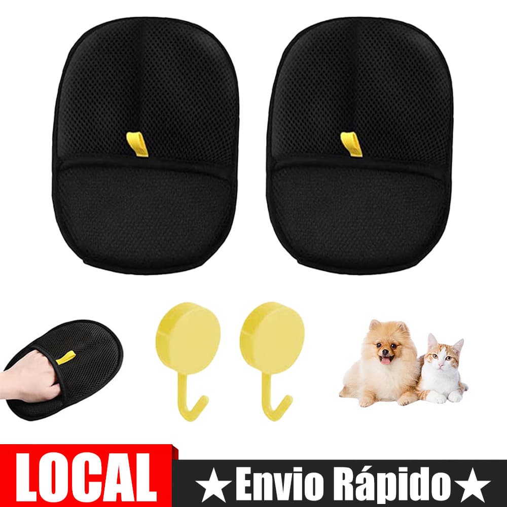 Kit para remoção de pêlos de animais (2 luvas antiestáticas para animais + 2 ganchos)