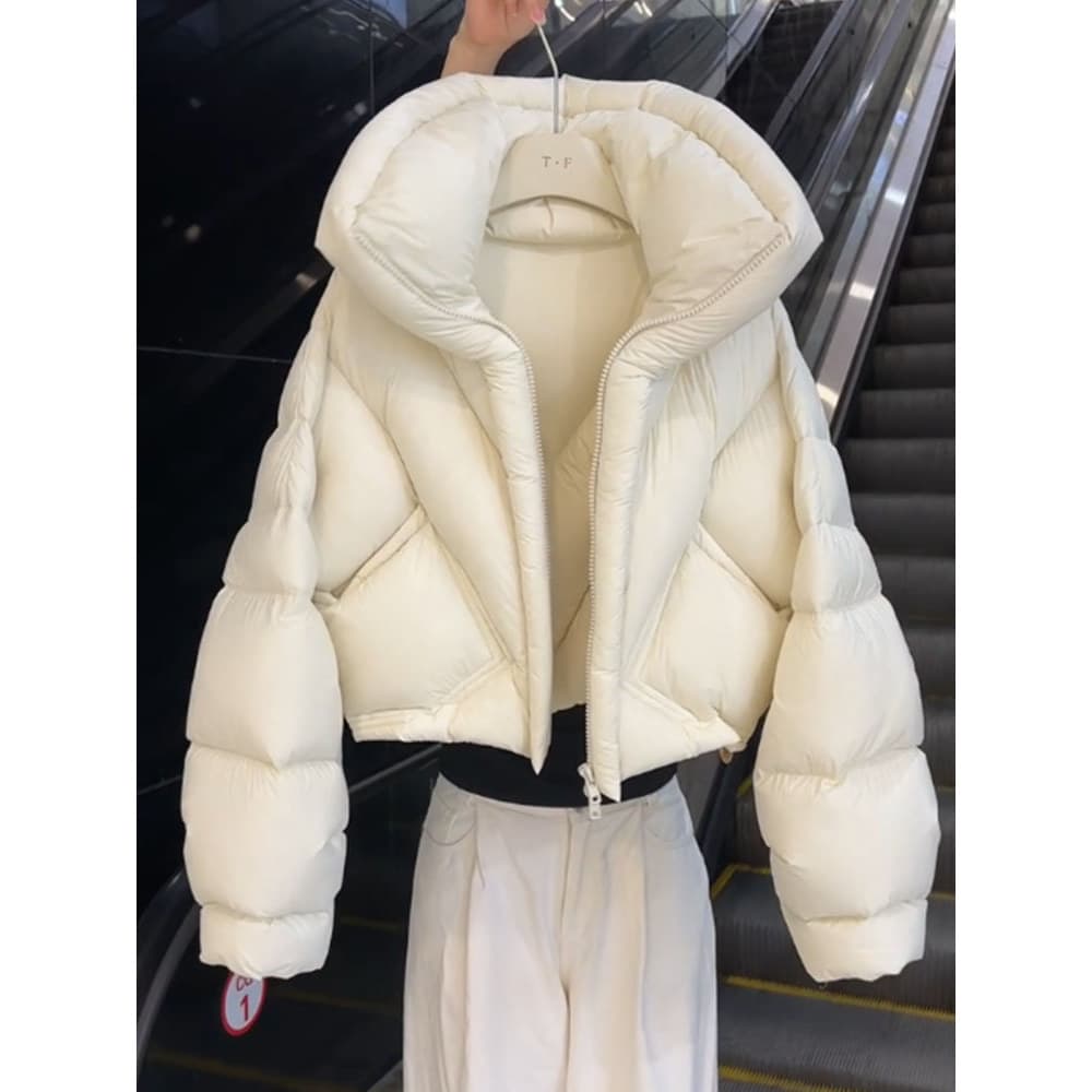 G grande aparência estilo coreano Puff branco curto para baixo jaqueta feminina 2025 novo estilo inverno pequeno High-En