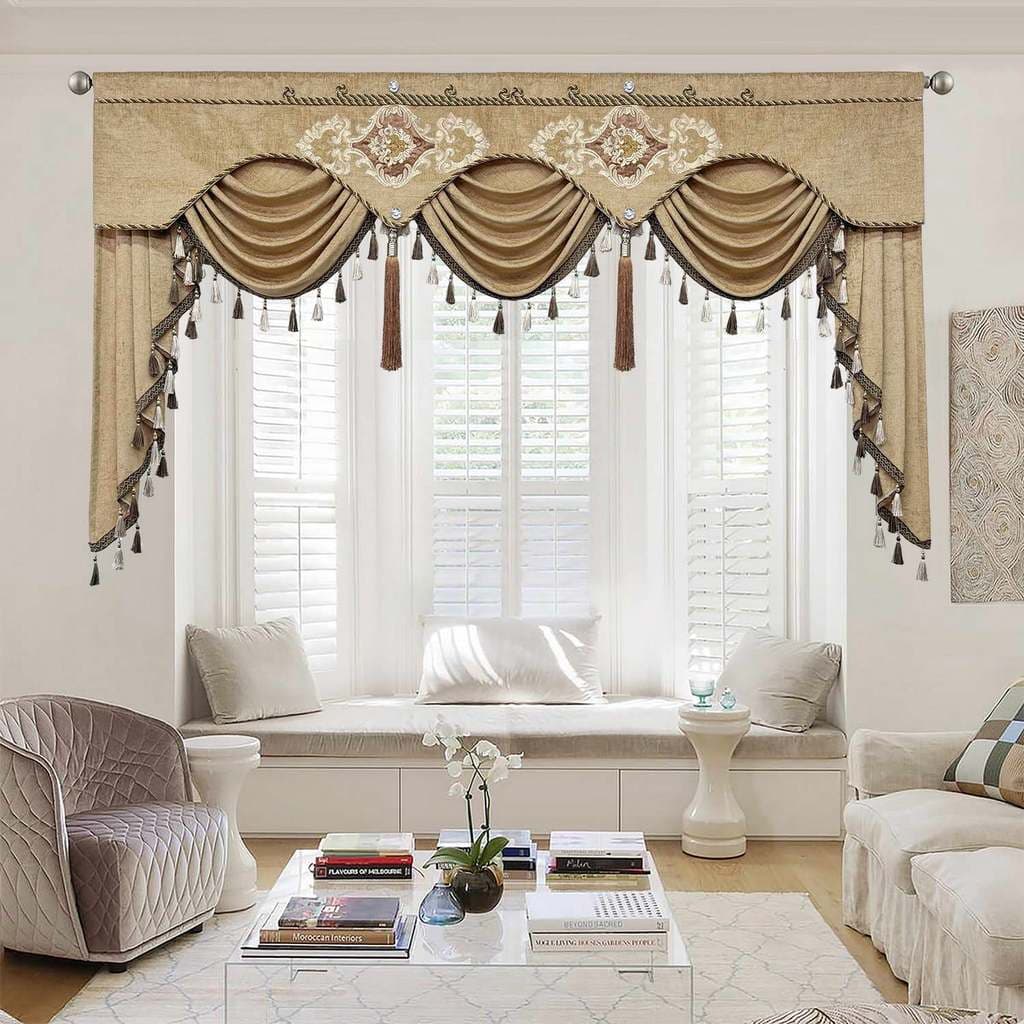 Saia Floral Marrom Europeia Para Sala De Estar , Luxo , Flor , Cachoeira , Tratamento De Janela Quarto , Porta Deslizant