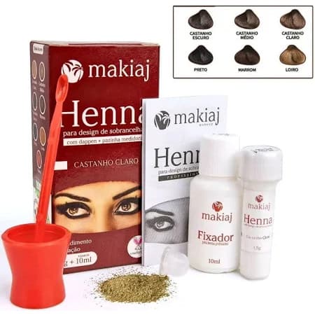Kit 6 Unidades Henna Makiaj | 1,5g Henna + 10ml Fixador por Unidade | Paleta Completa para Sobrancelhas