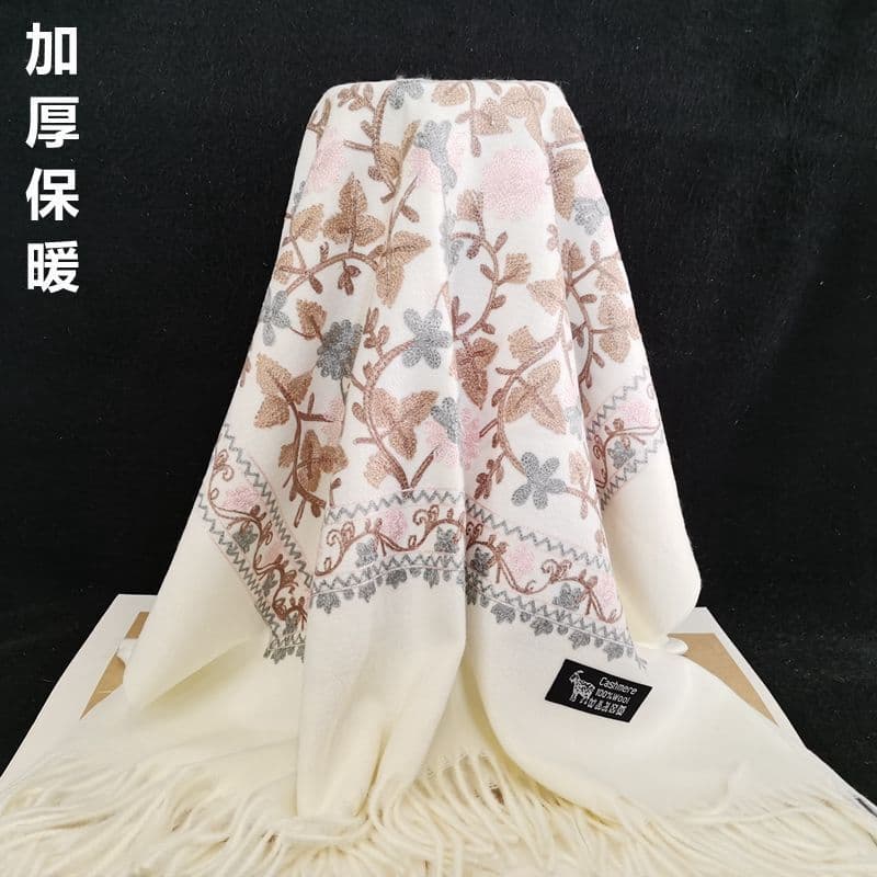 Xale étnico High-End bordado engrossado Xinjiang cachecol feminino quente Cheongsam longo cachecol flor