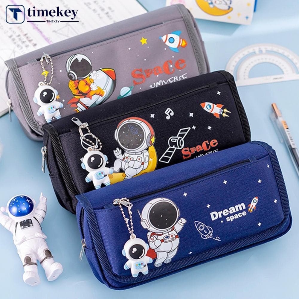 TIMEKEY Espaço Astronauta Lápis Caso Grande Capacidade Crianças Saco De Papelaria Escola Studen Dos Desenhos Animados Lo