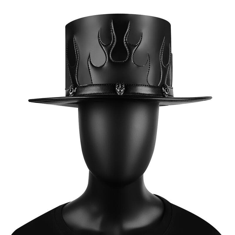 Chapéu Steampunk de Doutor da Peste 2025 em Couro PU Preto com Topo Reto e Chamas Mágicas para Fantasia de Halloween, Co