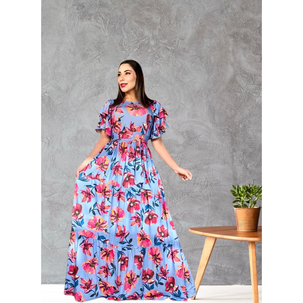 Vestido Longo Moda Evangélica Comportada Casual Festa Verão Social Floral Estampado