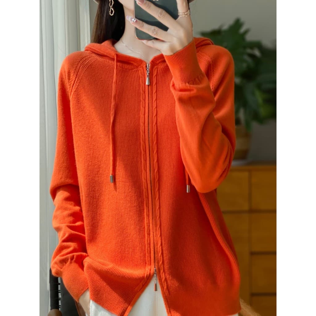 High-End outono inverno novo estilo malhas Cardigan com capuz camisola feminina solta estilo coreano camisola com capuz