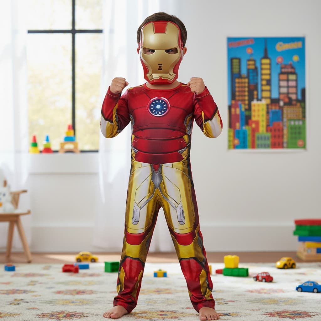 Fantasia Infantil Homem De Ferro Longa C Enchimento E Máscar