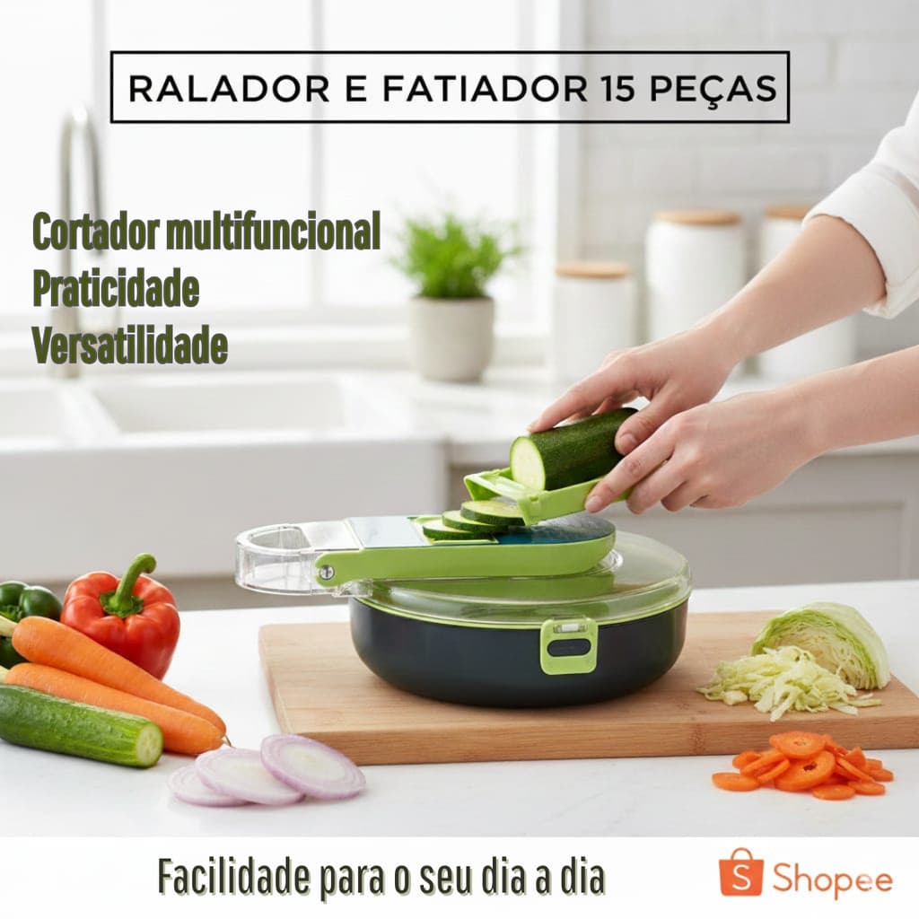 Kit Ralador Multifuncional Cortador Vegetais Frutas 15 Peças Cozinha Prático