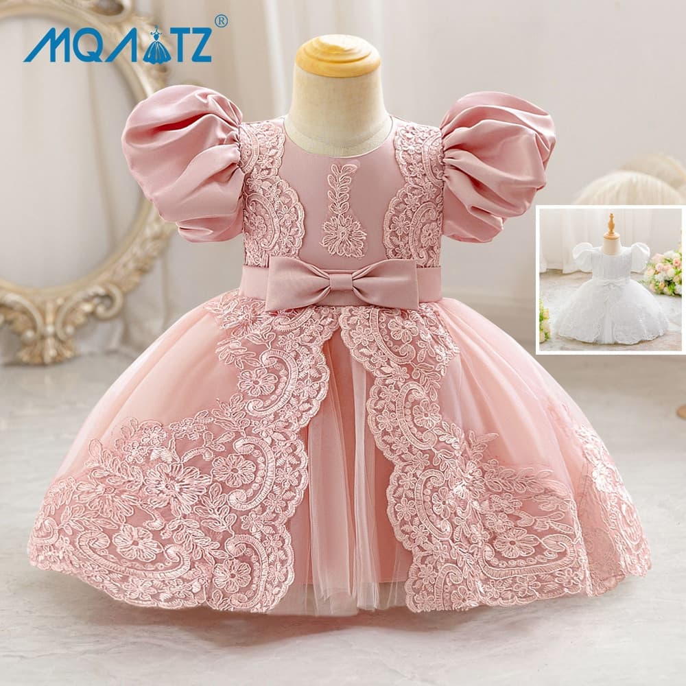 Primeiro Vestido de Menina com Manga Bufante MQATZ para Roupas Infantis Vestidos de Princesa Batizado Festa de Recém-Nas