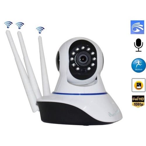 Robô Câmera IP Wi-Fi Full HD 360º com Visão Noturna, Microfone e 3 Antenas.