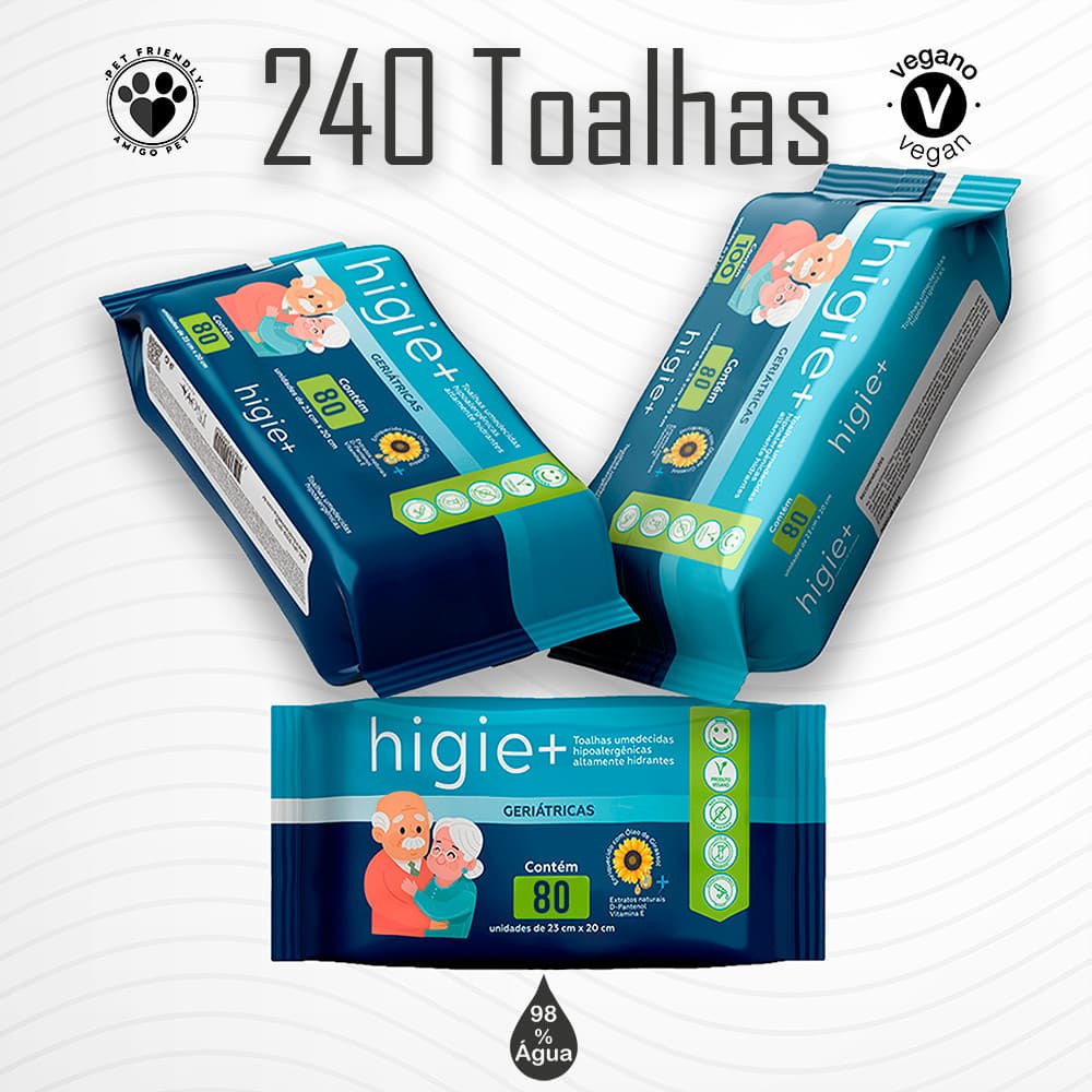 Kit 03 Pacotes Toalhas Umedecidas Geriátricas 20x23 Premium