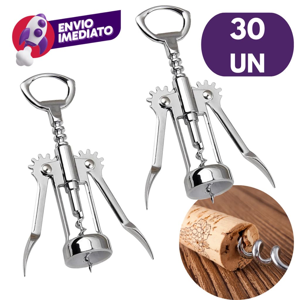 Kit Saca Rolhas Borboleta Abridor Manual Garrafa Vinho Bebida Reforçado Inox Cozinha Bar Jantar