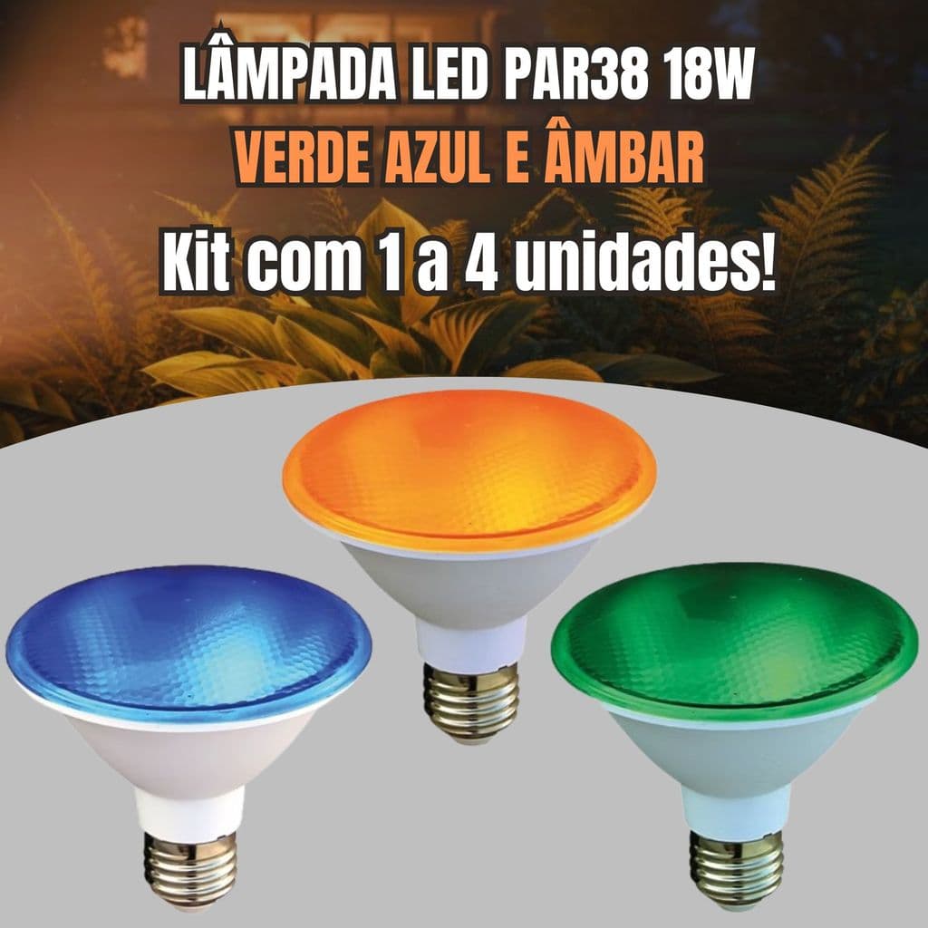 Lâmpada LED PAR38 COLORIDA 18W para Ambientes Internos e Externos