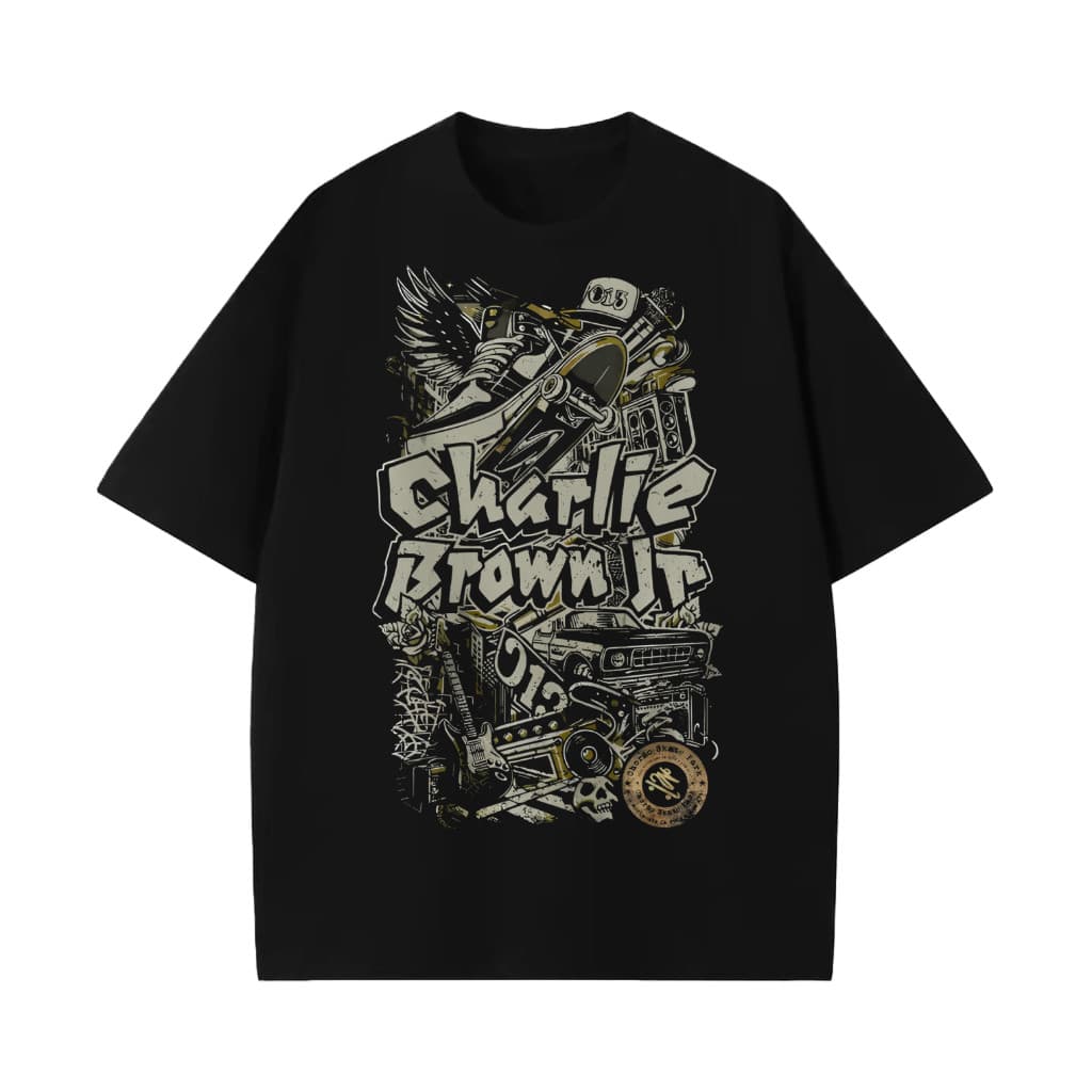 Camiseta Charlie Brown Jr. manga curta Streetwear estilo americano Estilo de Rua Artes Criativas em DTF de Boa Qualidade