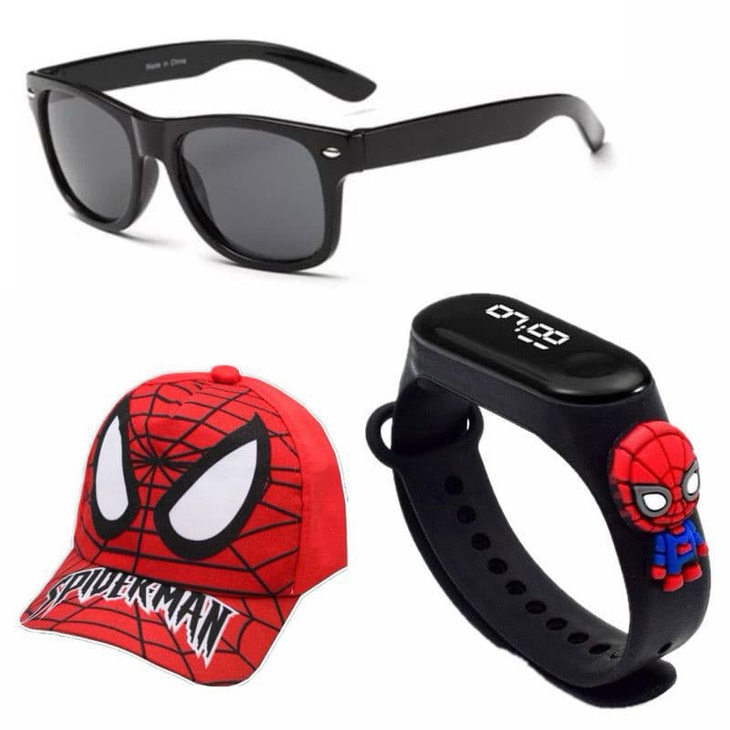 kit Infantil Óculos Boné Relógio Super Heróis Homem Aranha Sonic Hulk dia das crianças Boné Infantil Homem Aranha  Prese