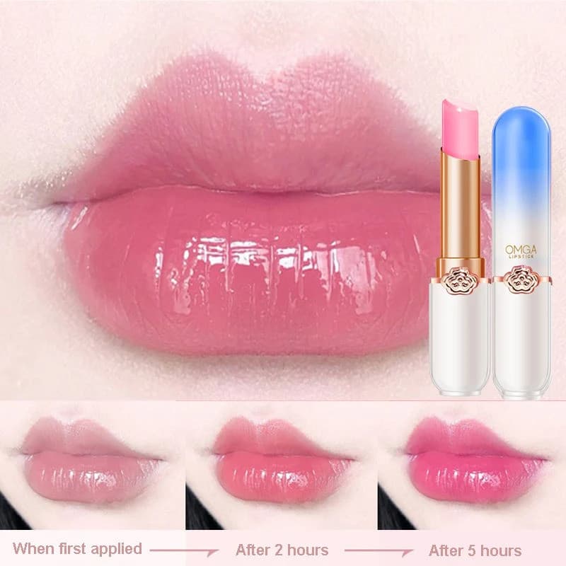 Batom que muda de cor, bálsamo labial hidratante, nutritivo, de longa duração, com aloe vera, brilho de pêssego, cera de