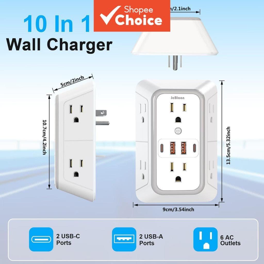 Protetor Contra Surtos Extensor De Tomada 6 Tomadas Com 4 Portas USB Multi Adaptador