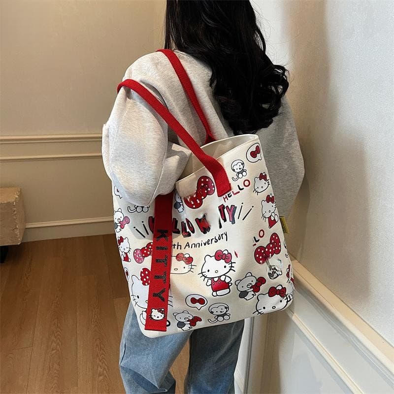 Sweet Cute Hello Kitty Canvas Ombro Bolsa Grande Capacidade De Viagem Portátil Studentmuter Armazenamento Presen
