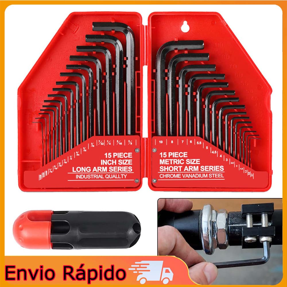 Conjunto de chave allen 30 peças + 1 haste de reforço chave de reparo automático chave allen Material de aço preto
