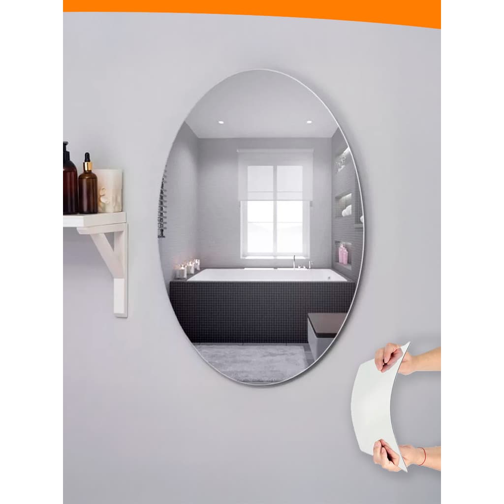 Espelho Adesivo Oval Acrílico Para Sala,Banheiro E Decorativo - Tam. 30x40cm - Oval