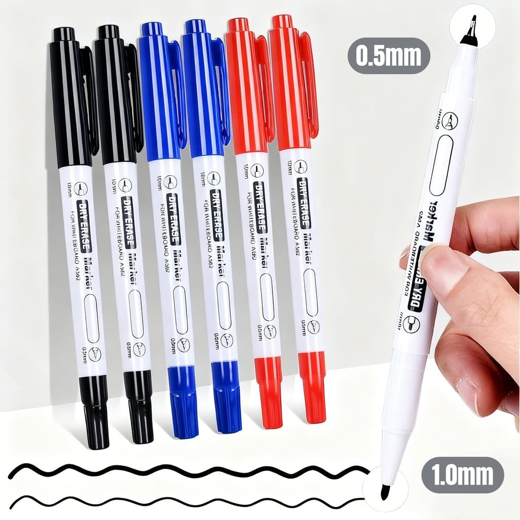 Caneta para quadro branco de borracha seca de duas cabeças 2 em 1 marcador oleoso suave à prova d'água material de escri