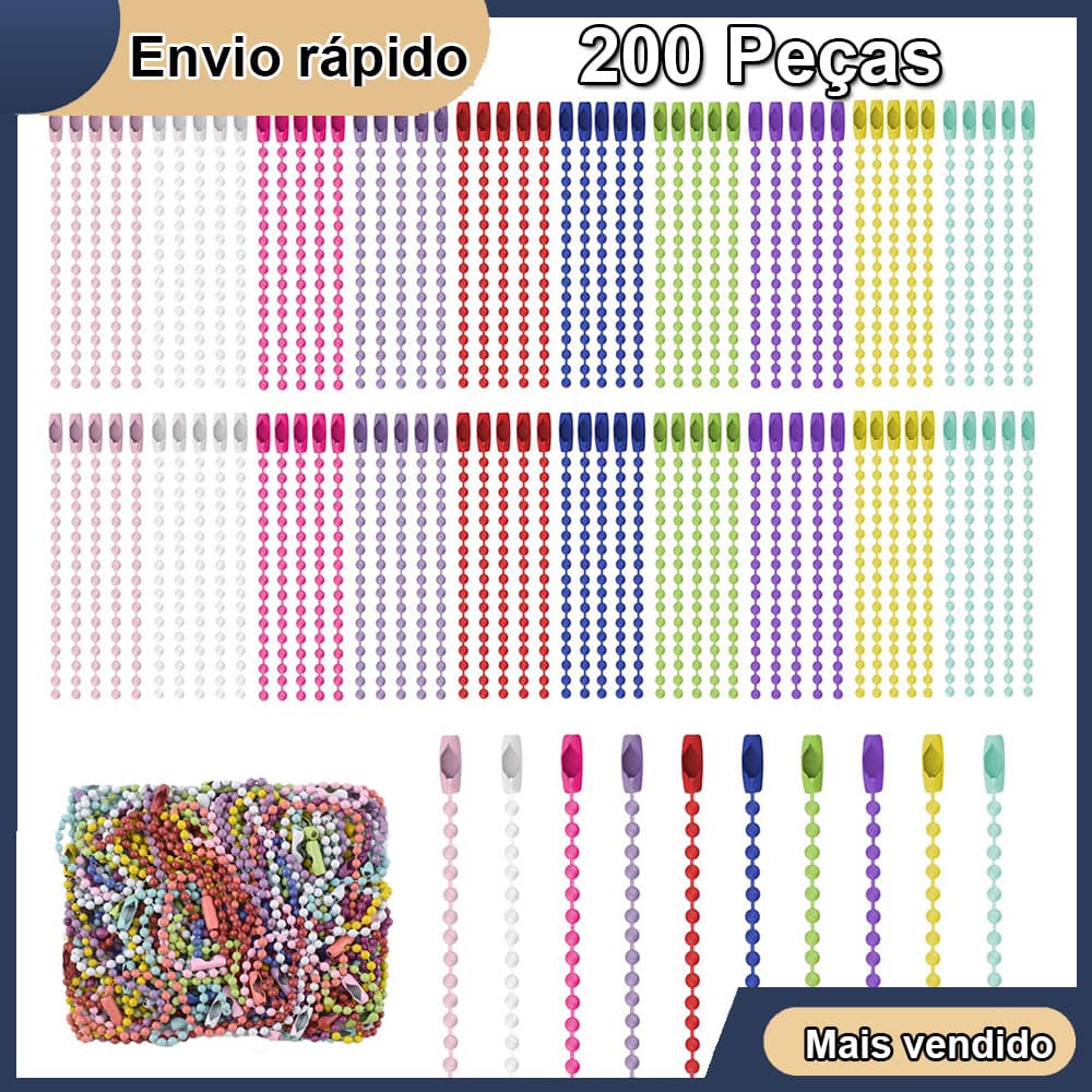 200 peças Corrente Bolinha Tag 2.4mmX10cm Colorido Artesanato Arte Manual Decoração