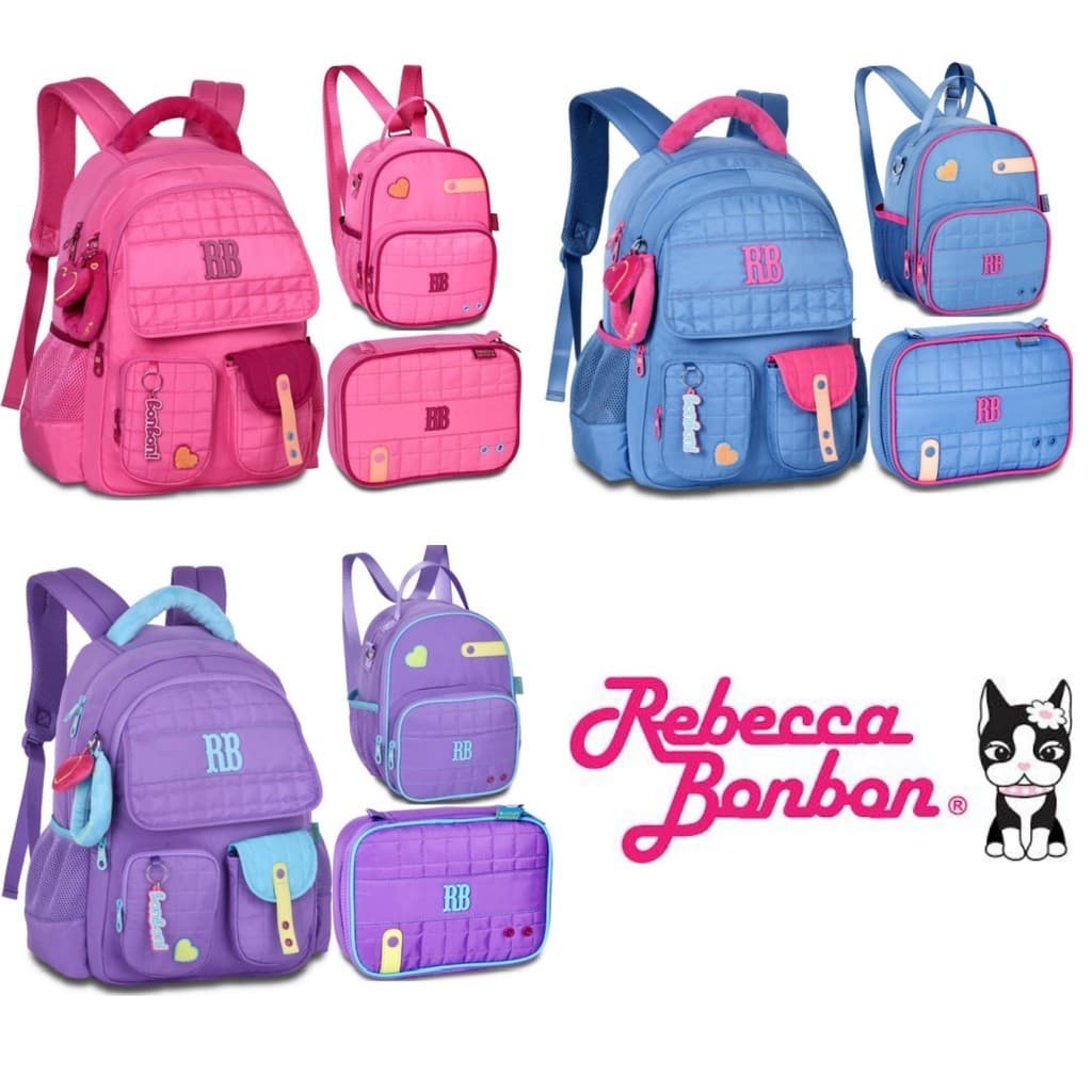 Rebecca Bonbon Kit Mochila de Costas Pelúcia Coleção Plush Dreams Charme e Aconchego Original Lancheira Térmica Estojo