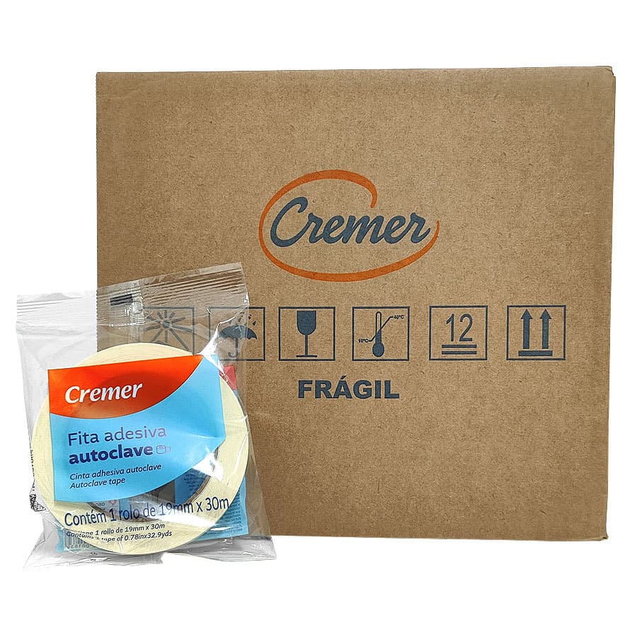 Fita Adesiva Zebrada para Autoclave 19mm x 30mt Caixa Com 48 Unidades Cremer