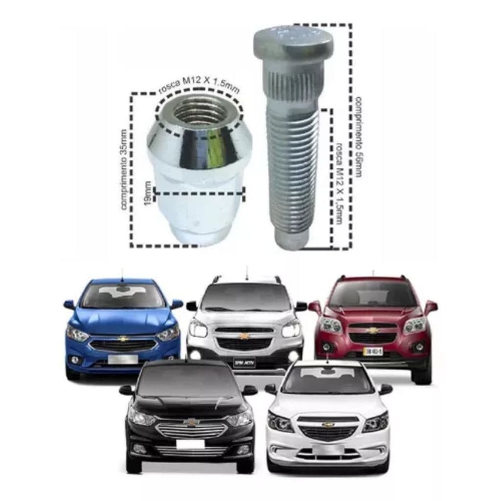 kit 4 Prisioneiro Parafuso De Roda Com Porca Para Chevrolet Prisma Onix Cruze Cobalt Spin tracker Lp store