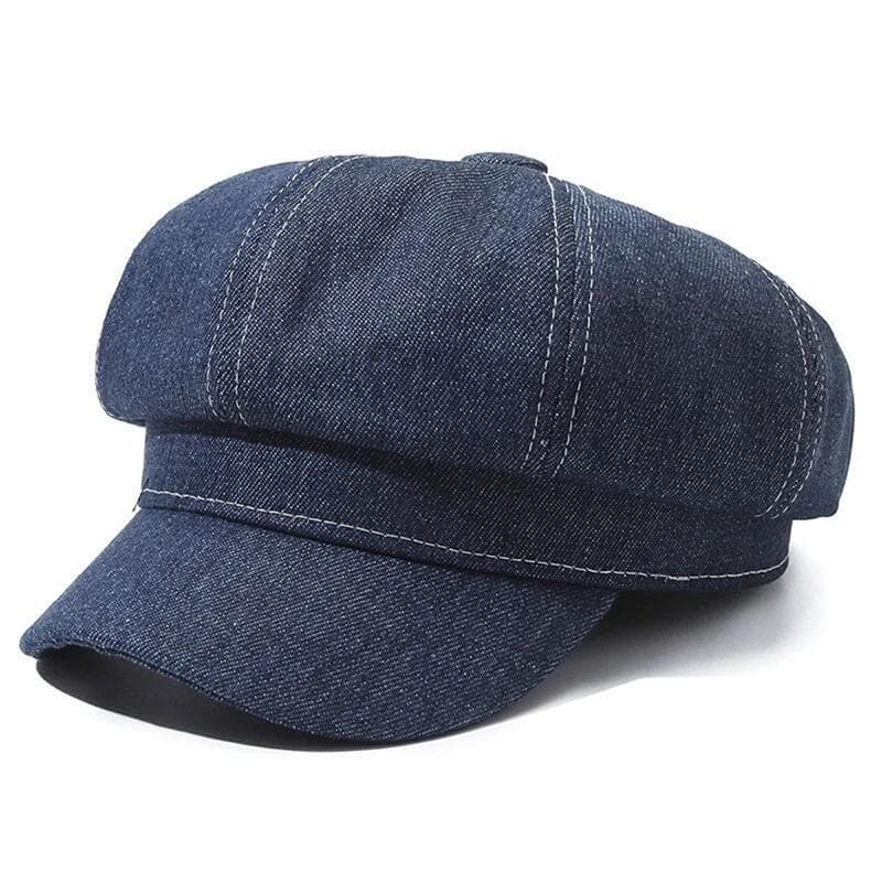 Boné Feminino de Denim Estilo Newsboy 2025, Boné com Viseira, Chapéu Elegante Estilo Paperboy/Pintor, Chapéu Octogonal F