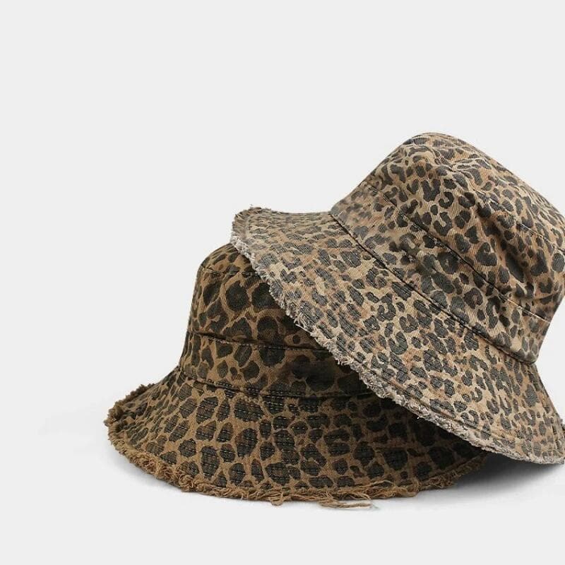 Chapéu Bucket com Estampa de Leopardo para Mulheres, Chapéu de Pescador para Primavera e Verão, Aba Larga, Fino, para Pr